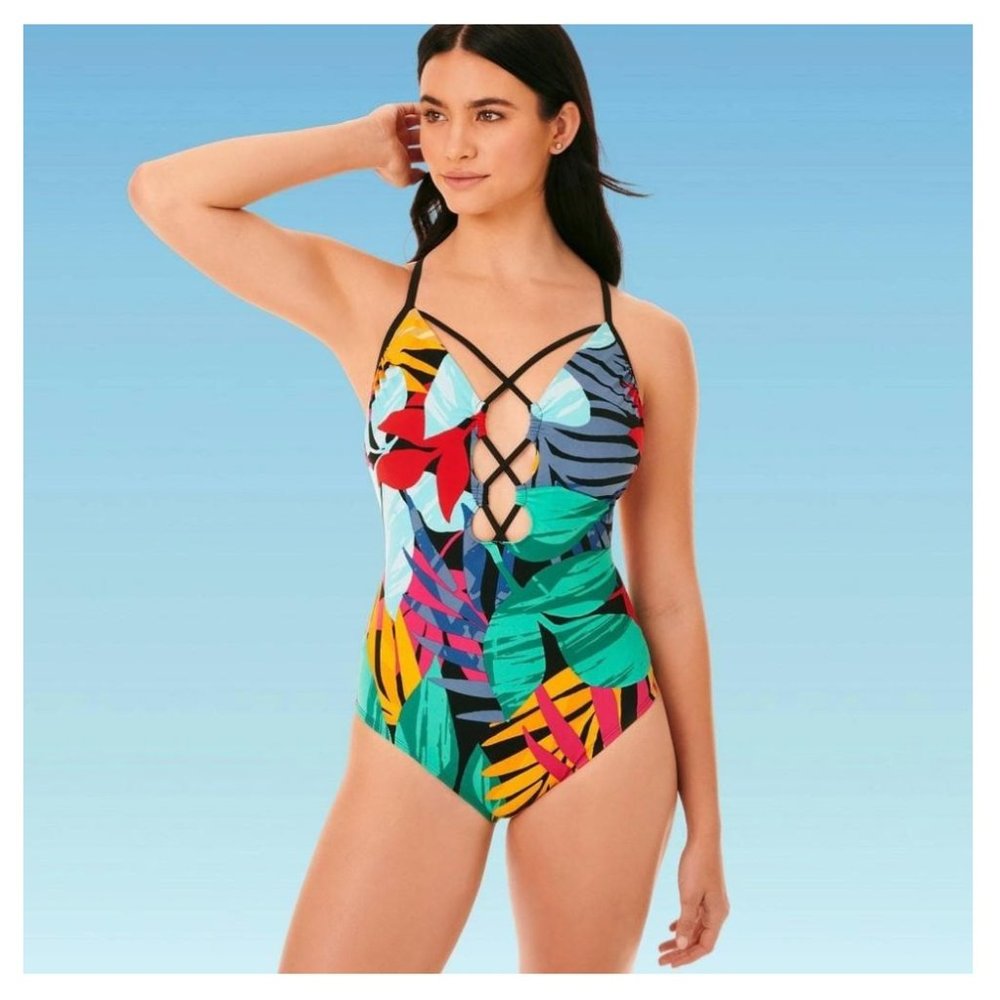 NWT Tropical Slimming Keyhole Swimsuit XL - Picture 1 of 7